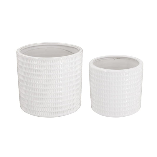 Textured White Ceramic Planters - 2 Sizes