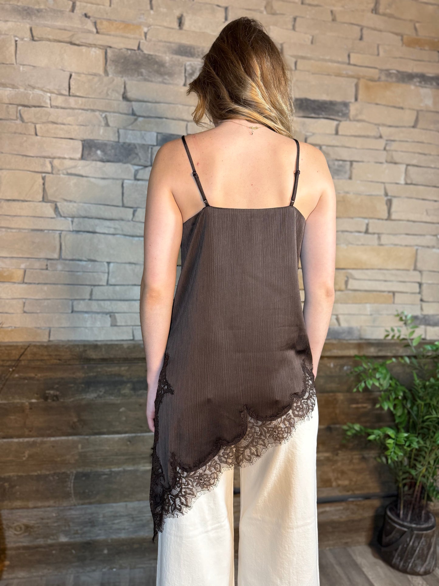 Asymmetrical Crinkle Satin Top