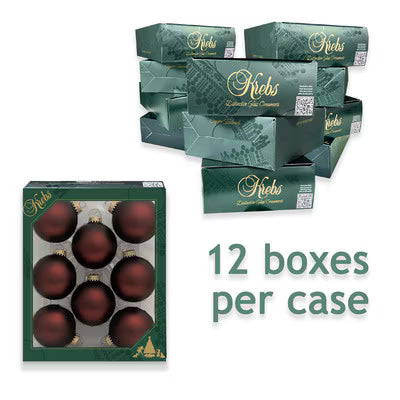 Krebs dark burgundy matte glass ball ornaments, 8-pack box, 12 boxes per case