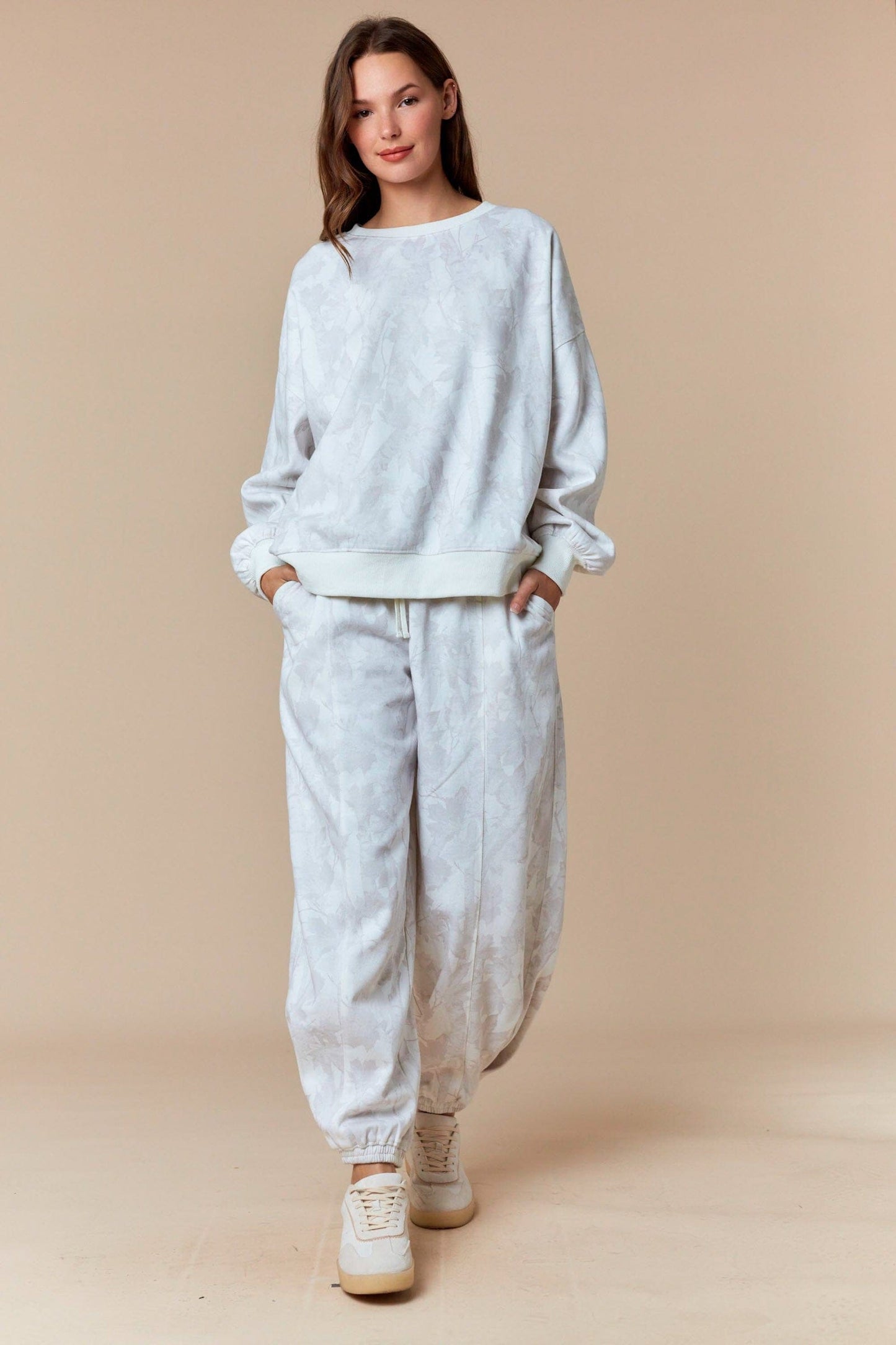 Leaf Printed Fleece Sweatshirt