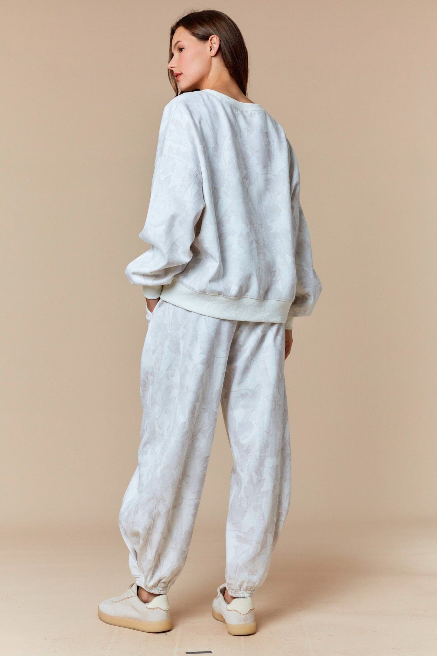 Leaf Printed Fleece Sweatshirt