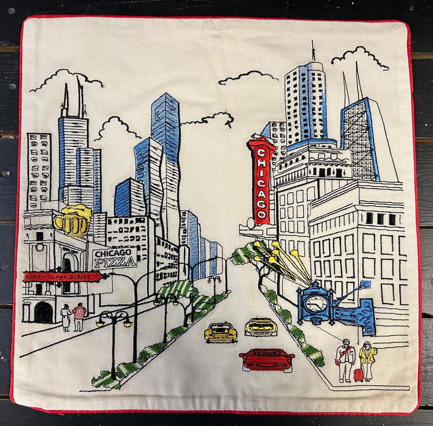 Chicago City Square Pillow - Embroidered City Artistry - 2 Designs