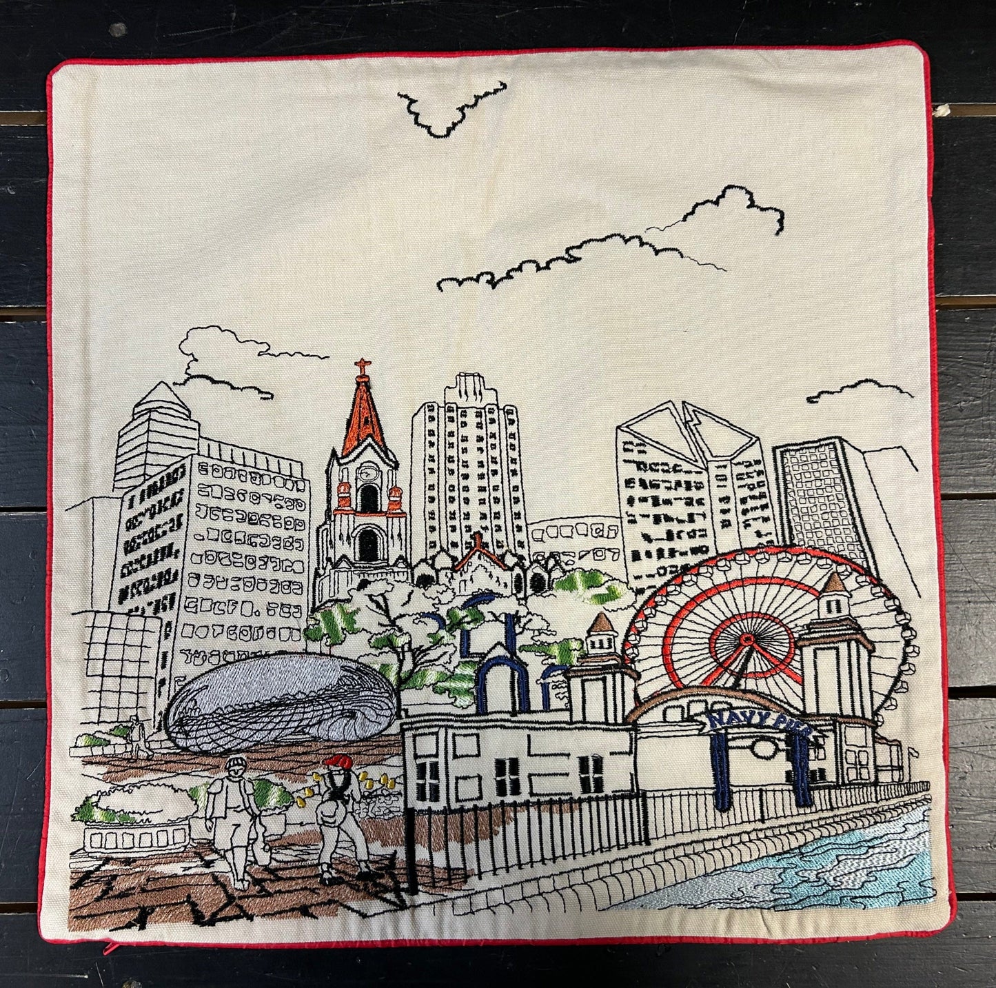 Chicago City Square Pillow - Embroidered City Artistry - 2 Designs