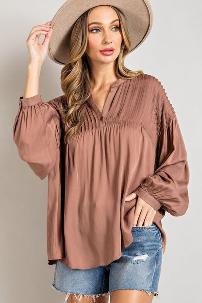 Plus V Neck Puff Sleeve Top