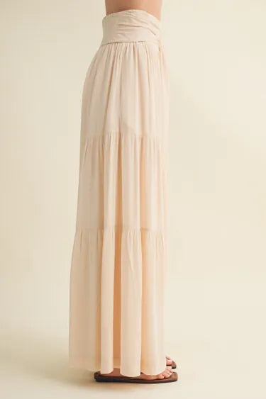 Smocked Tie-Waist Tiered Palazzo Pant