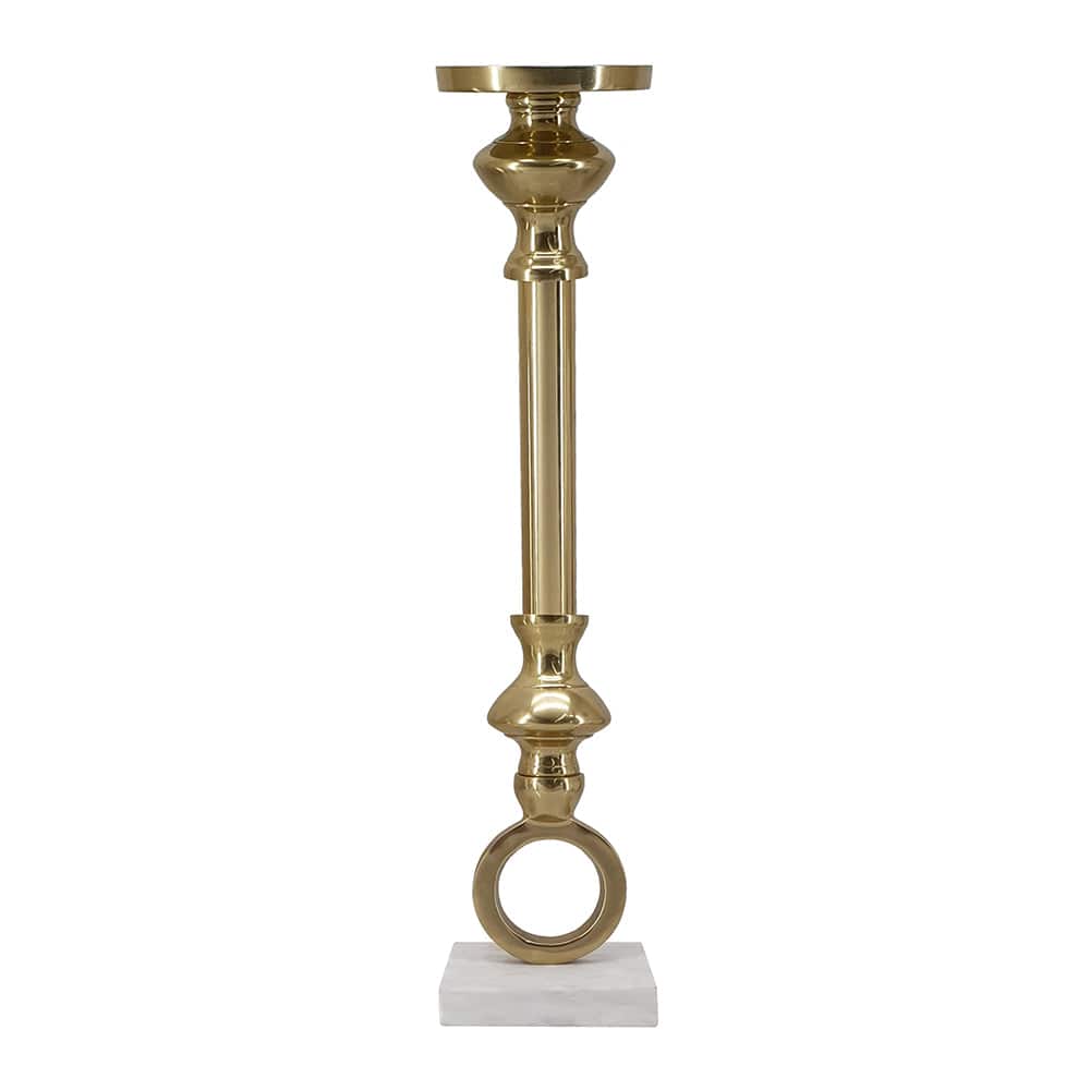 5x4x21" Gold Aluminum Pillar Candle Holder with White Marble Base
