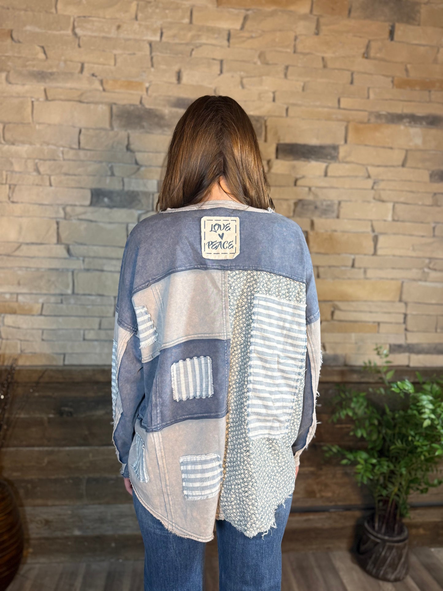 Washed Stripe Patched Detail Sweatshirt