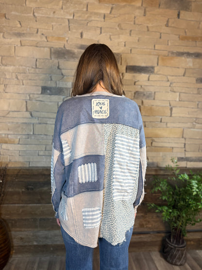 Washed Stripe Patched Detail Sweatshirt