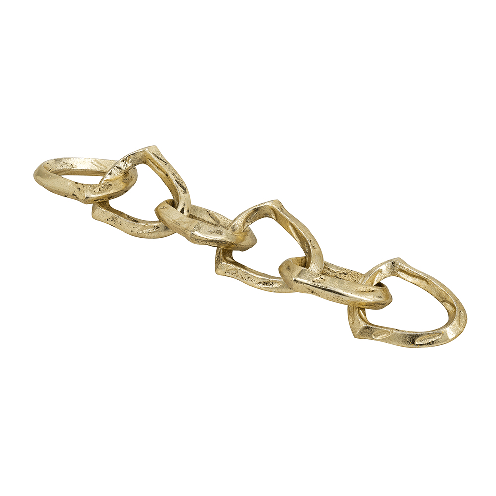 Decorative Six-Link Chain Sculpture with Textured Gold Finish