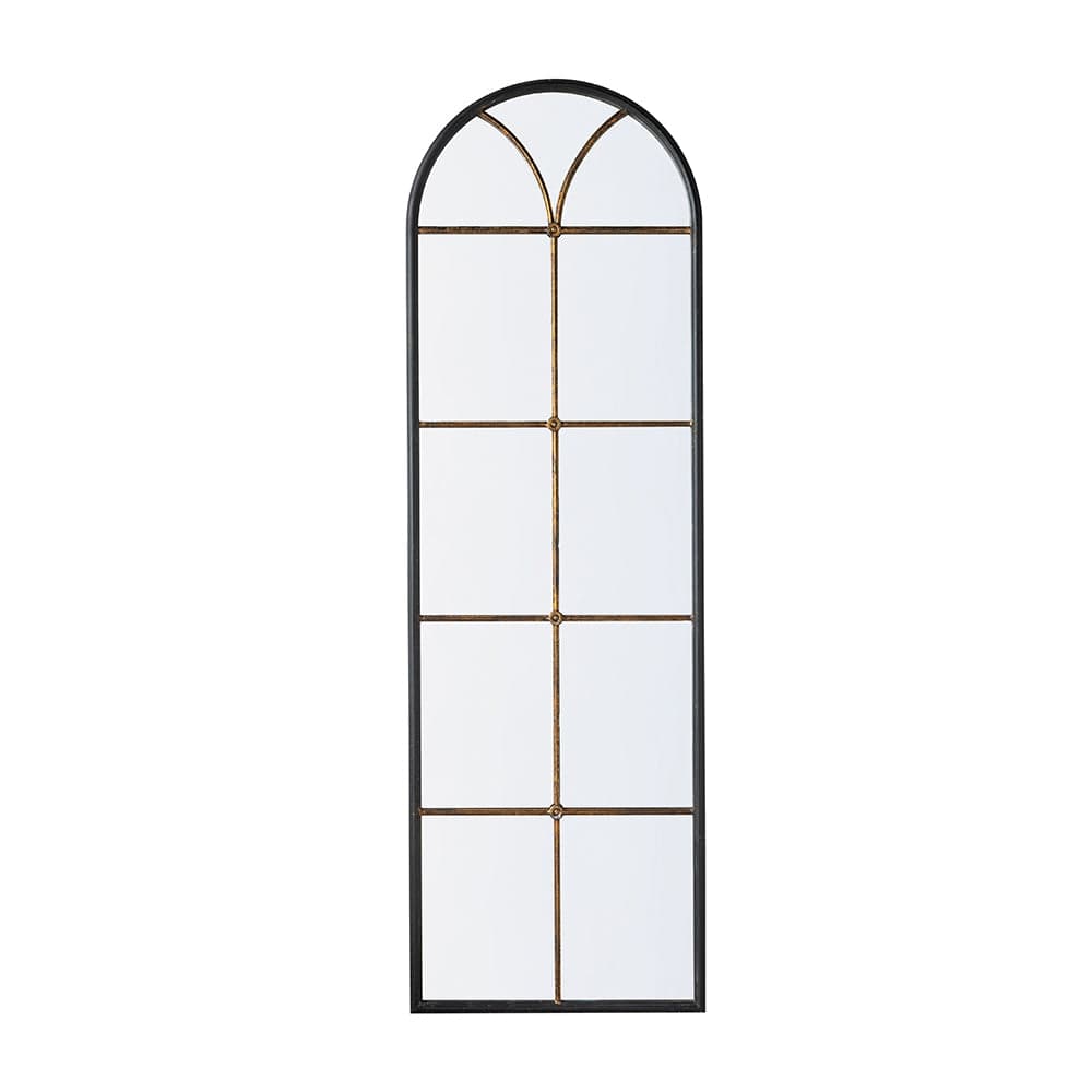 23.5x74.5" Arched Floor Mirror with Black and Gold Windowpane Design