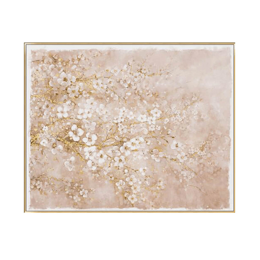 Hand-Painted Cherry Blossom Canvas Art with Blush Pink and White Finish