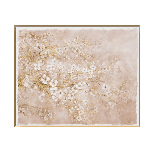 Hand-Painted Cherry Blossom Canvas Art with Blush Pink and White Finish