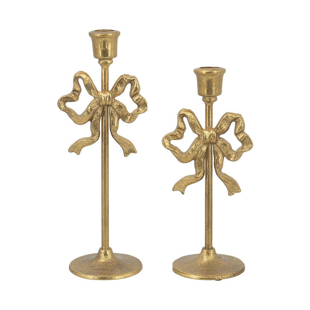 Gold Cast Iron Candle Holders with Playful Bow
