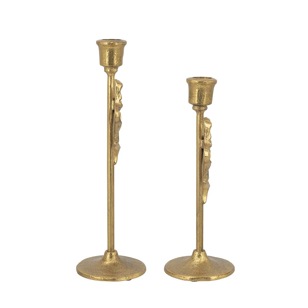 Gold Cast Iron Candle Holders with Playful Bow