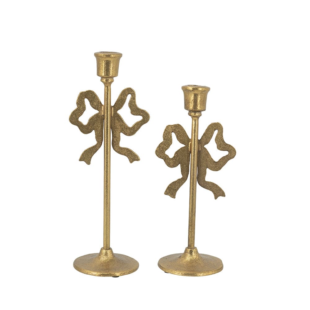 Gold Cast Iron Candle Holders with Playful Bow