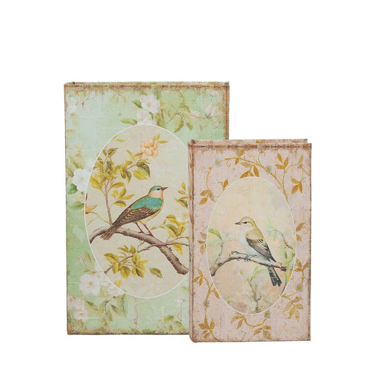 Multi-Colored Book Boxes with Bird and Floral Motifs