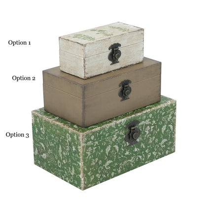 Decorative Boxes with Textured White, Brown, and Green Finishes