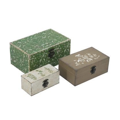 Decorative Boxes with Textured White, Brown, and Green Finishes