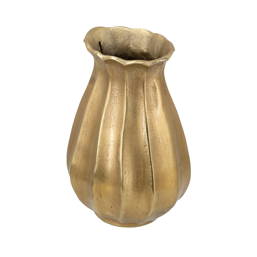 Scalloped Aluminum Vase with Metallic Gold Finish