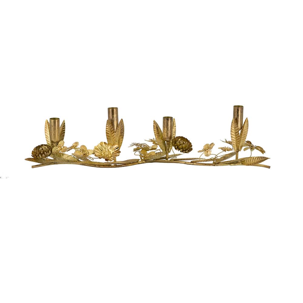 23x6.3x6" Decorative 4-Light Iron Taper Holder With Gold Branch Design