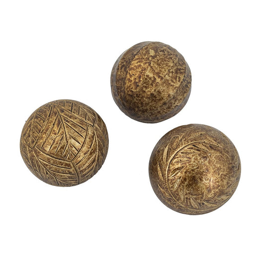 Decorative Wooden Orbs With Textured Gold Design
