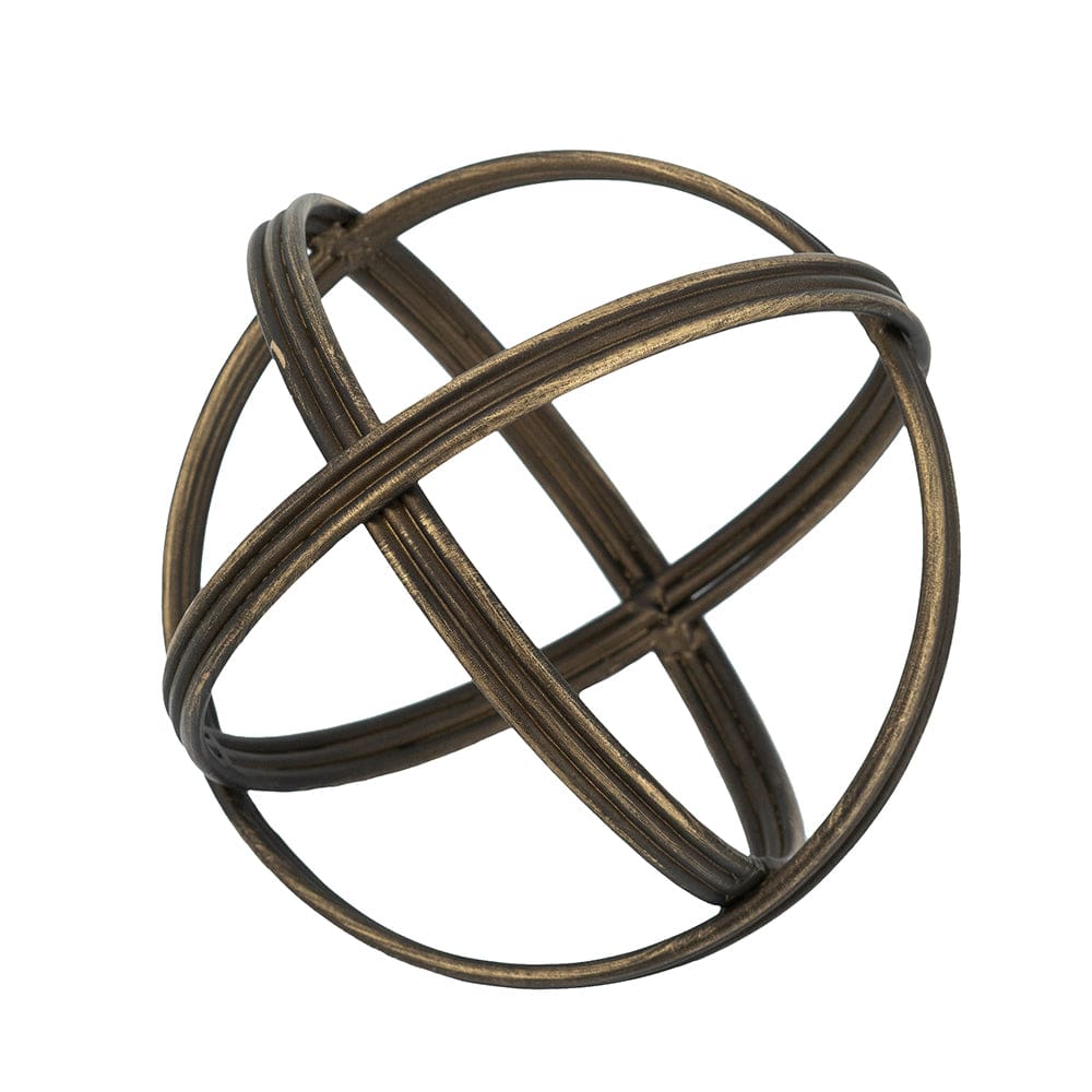 Decorative Overlapping Iron Orb Sculpture with Aged Black and Gold Finish