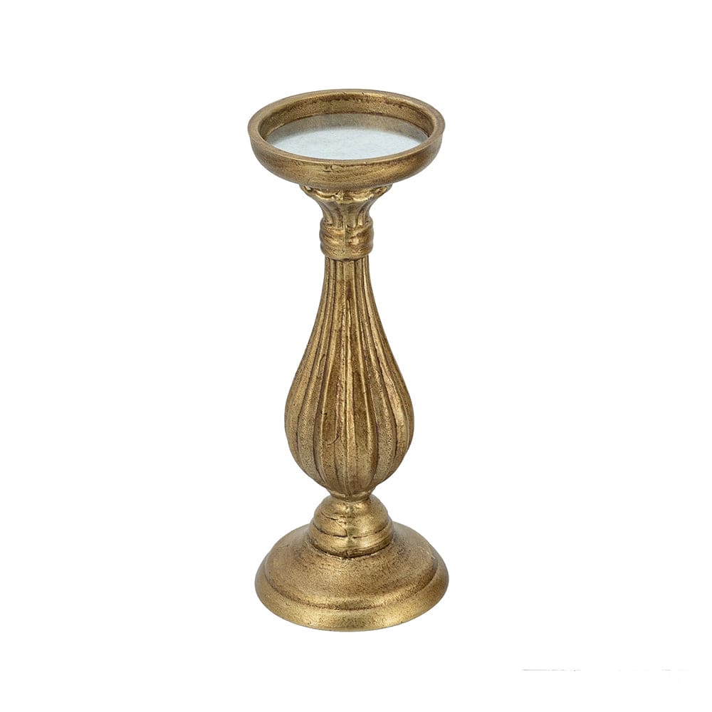 D4.5x11" Ornate Wooden Candle Holder With Antique Gold Finish