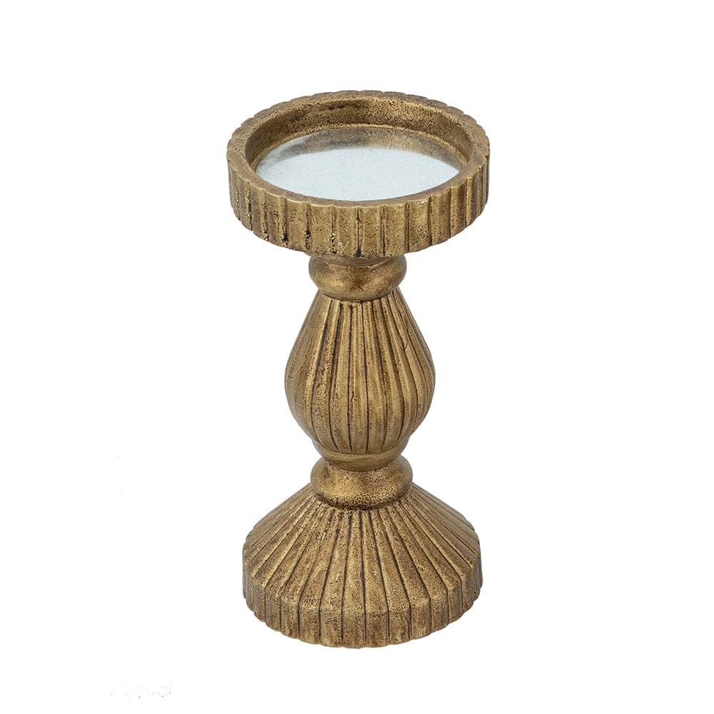 D3.5x8" Ornate Wooden Candle Holder With Antique Gold Finish