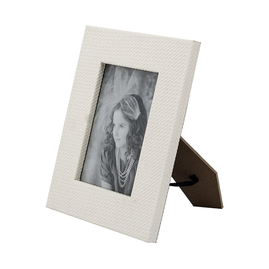 Decorative 8.3x10" White Faux Leather Photo Frame,4.5x6.5"