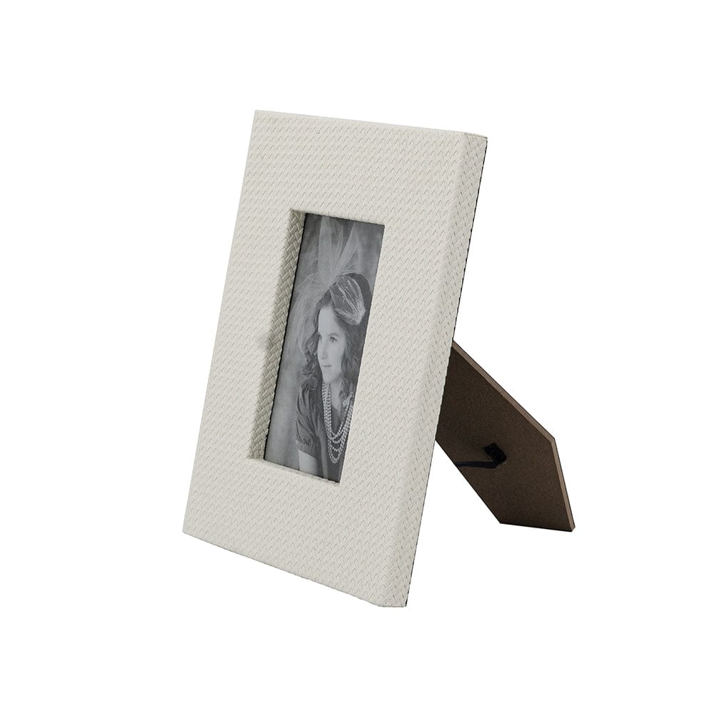 Decorative 7.5x9.5" White Faux Leather Photo Frame,3.5x5.5" Opening