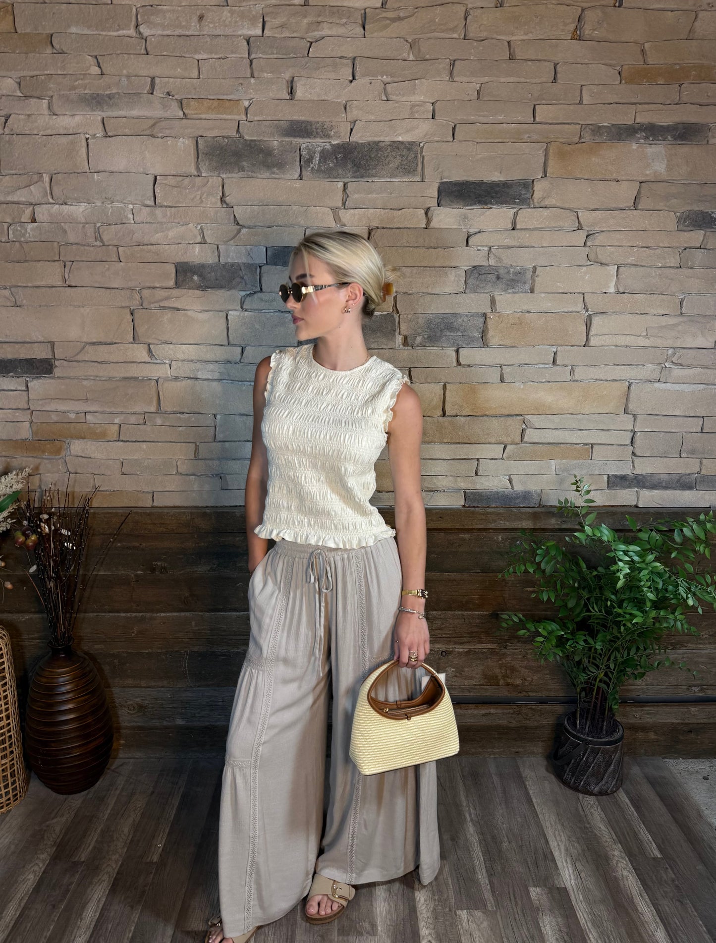 Lace Trimmed Wide Leg Pants