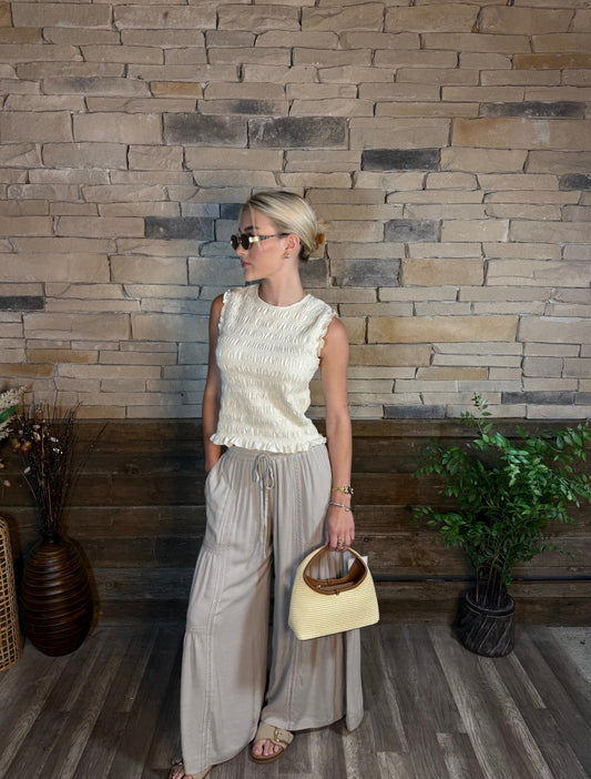Lace Trimmed Wide Leg Pants