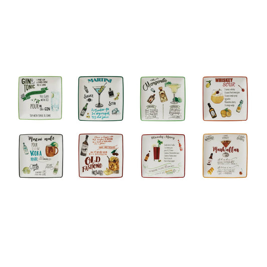 Stoneware Plate w/ Cocktail Recipe - Asst Styles