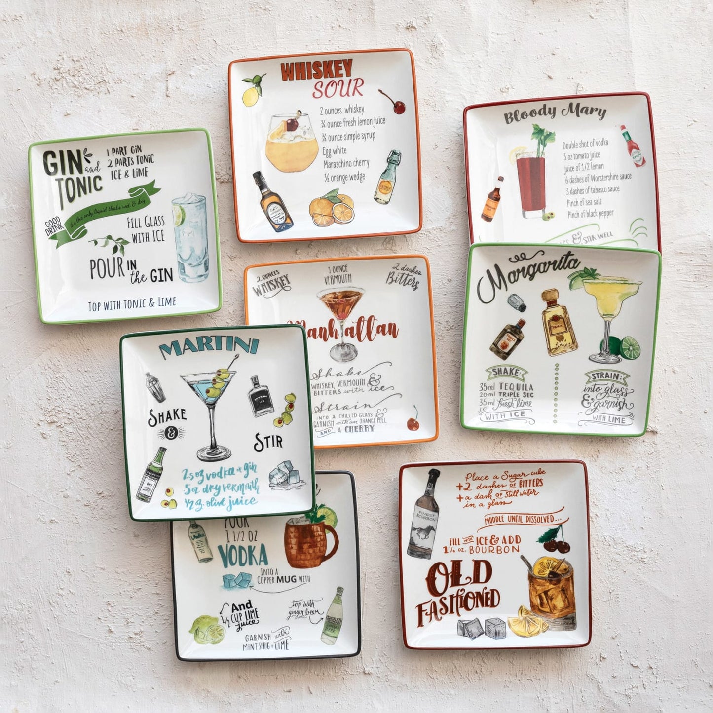 Stoneware Plate w/ Cocktail Recipe - Asst Styles