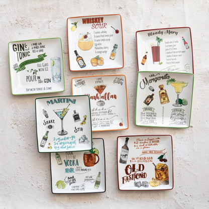 Stoneware Plate w/ Cocktail Recipe - Asst Styles