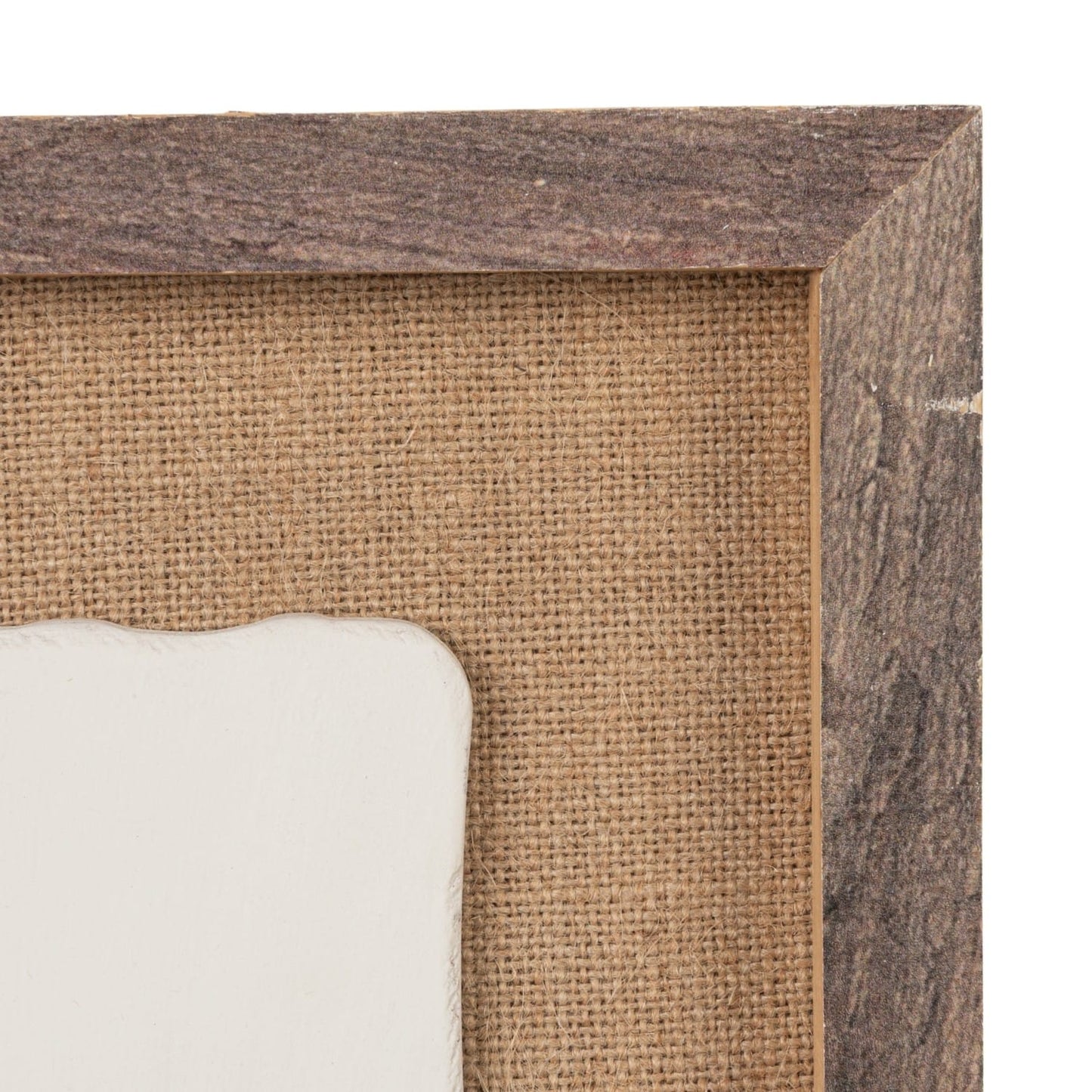 Wood Framed Wall Decor with Plaster Cast Botanical & Jute Mat, White & Brown