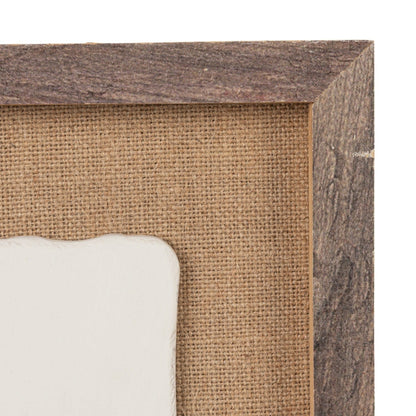 Wood Framed Wall Decor with Plaster Cast Botanical & Jute Mat, White & Brown