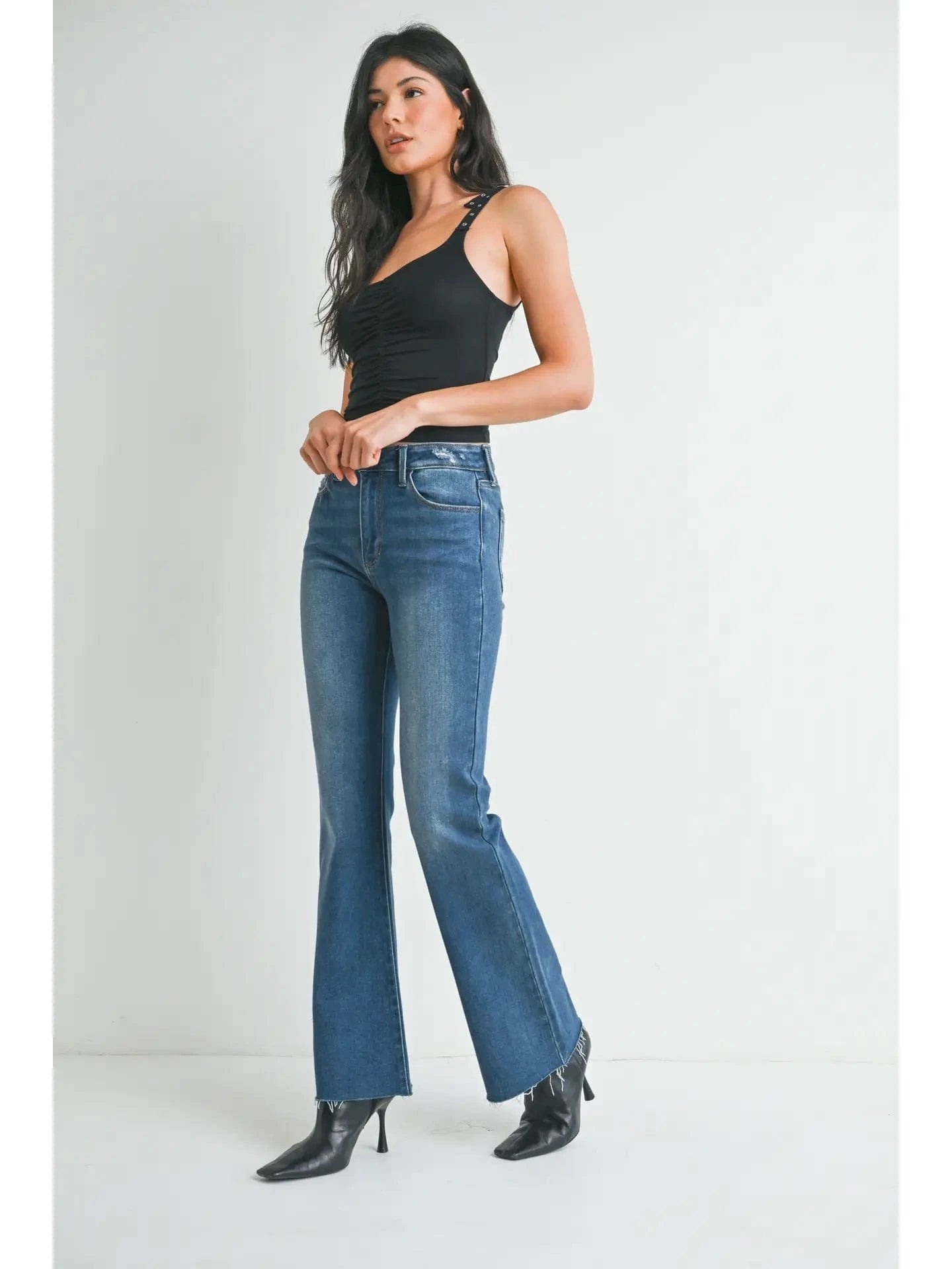 Flare with Hem Detail Jeans - Dark