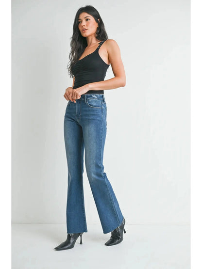 Flare with Hem Detail Jeans - Dark