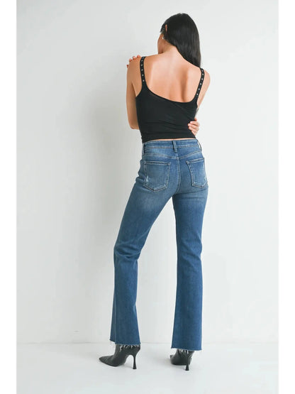 Flare with Hem Detail Jeans - Dark