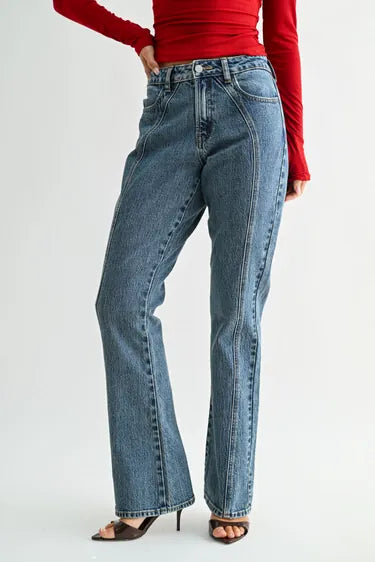 Mid Rise Front Seamed Bootcut - Medium Denim Jeans