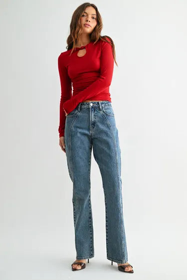 Mid Rise Front Seamed Bootcut - Medium Denim Jeans