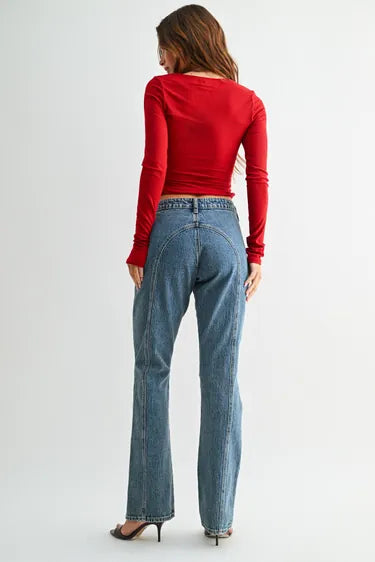 Mid Rise Front Seamed Bootcut - Medium Denim Jeans