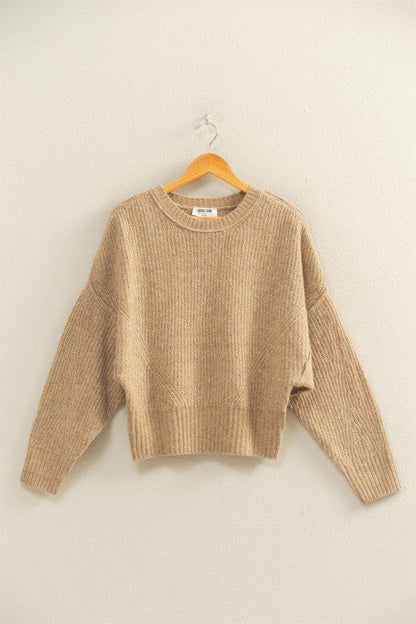 Ribbed Crew Neck Fitted Hem Sweater