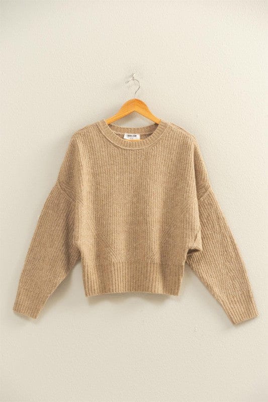 Ribbed Crew Neck Fitted Hem Sweater