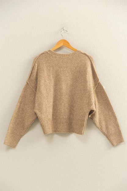 Ribbed Crew Neck Fitted Hem Sweater