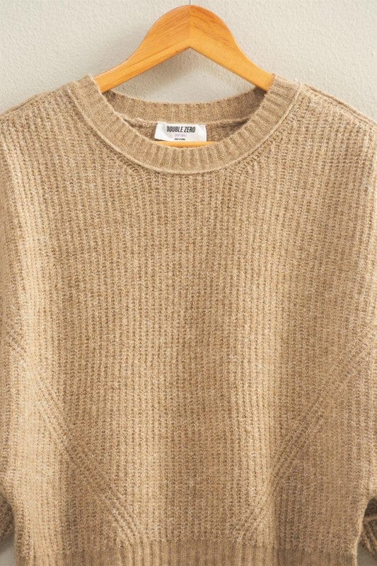 Ribbed Crew Neck Fitted Hem Sweater