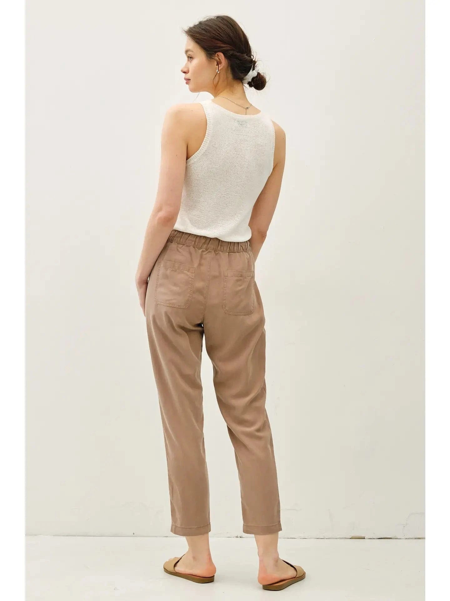 Tencel Wide Leg Capri Pants With Drawstring Waist