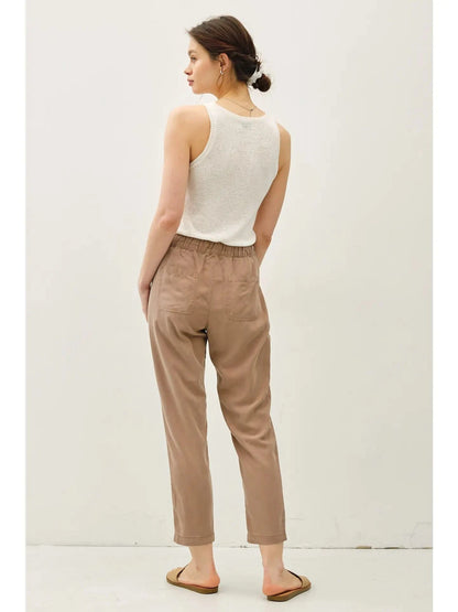 Tencel Wide Leg Capri Pants With Drawstring Waist