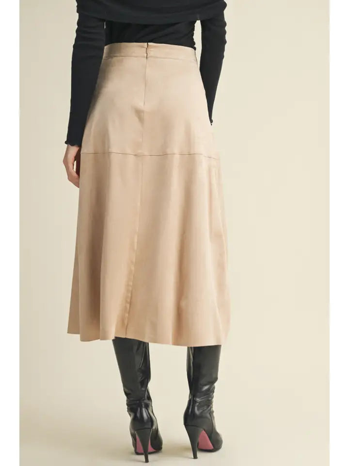 Drawstring Suede A-Line Skirt